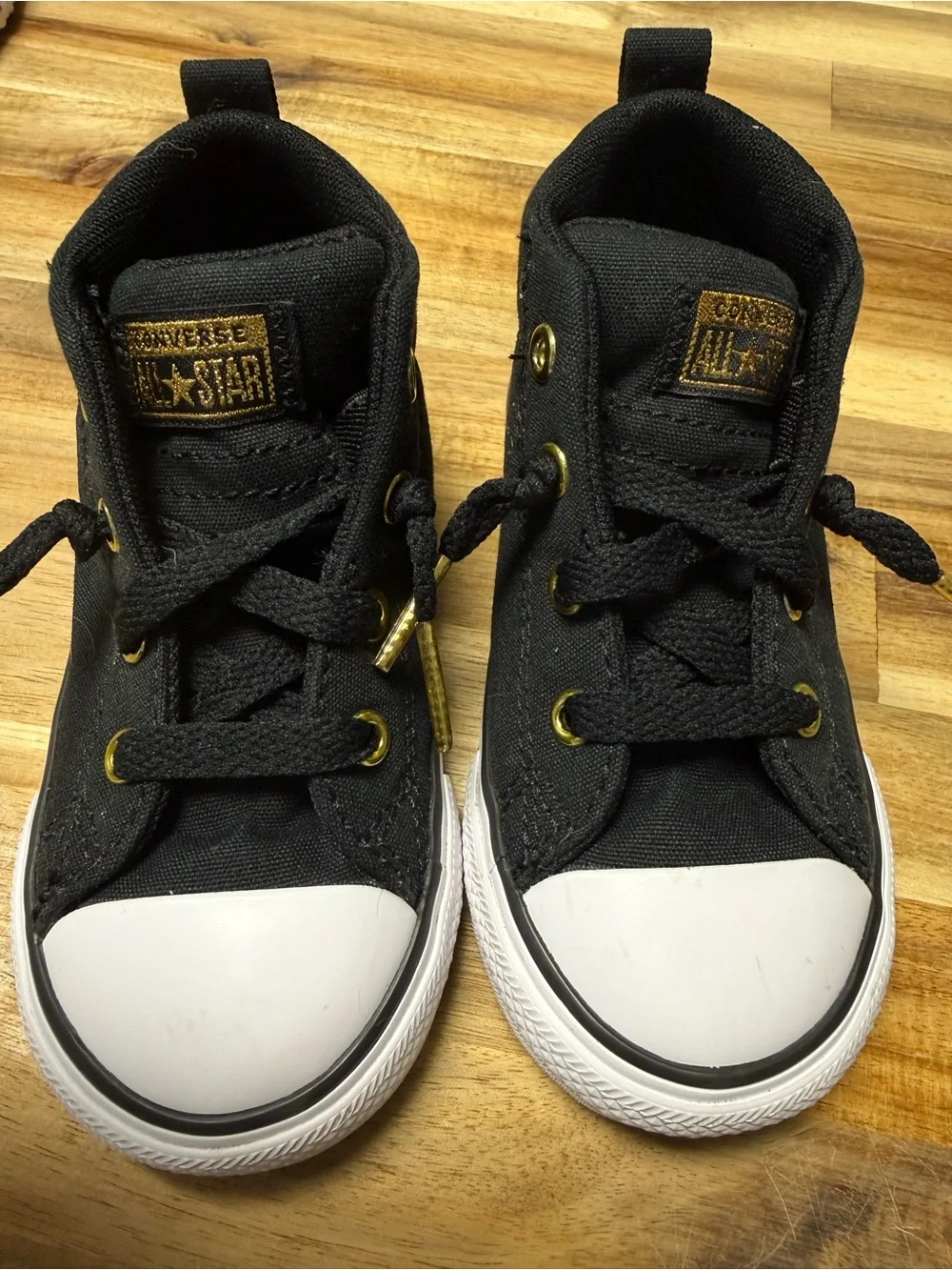 Converse Kids Black Canvas High-Top Sneakers with Gold Accents